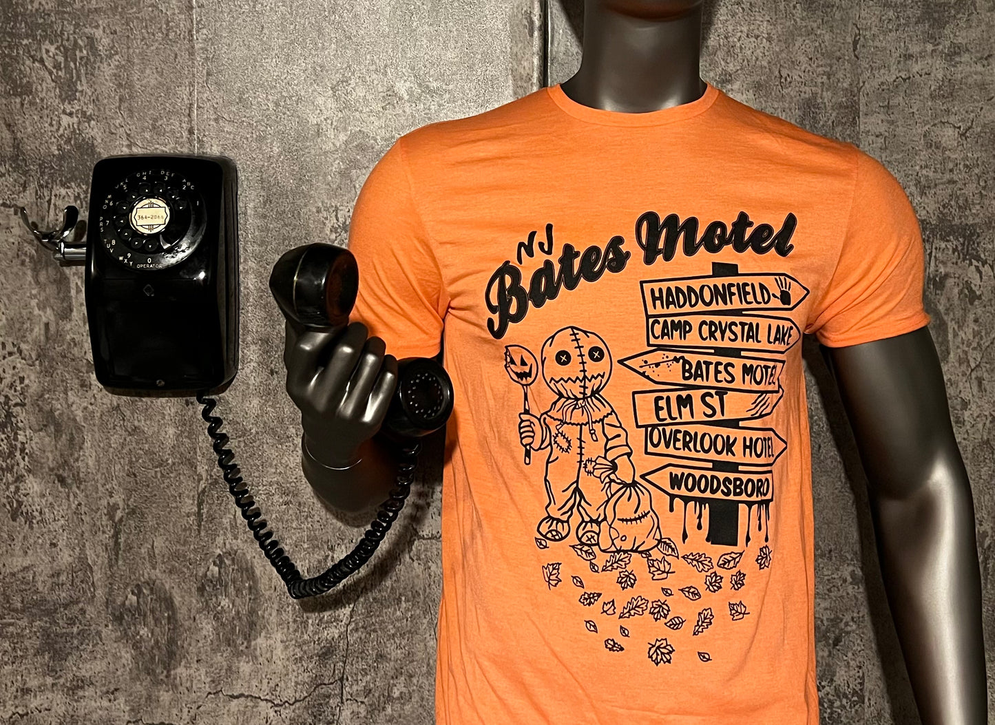 Heather Orange Short Sleeve NJBatesMotel Horror Character Tee 2023